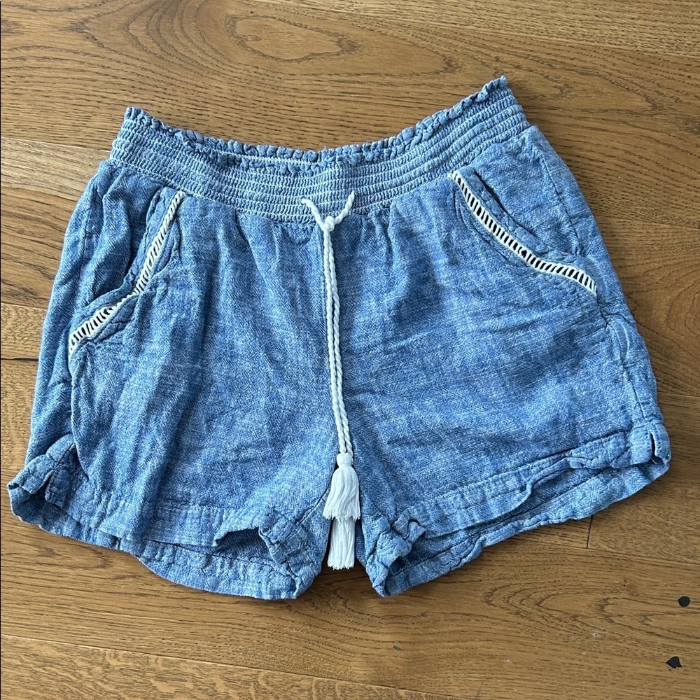 Briggs New York Light Blue Drawstring Linen-Blend High-Waist Shorts (3)